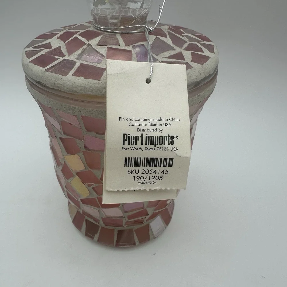 Pier 1 Mosaic Morning Bloom Candle Filled Jar 12.7 oz Pink Iridescent Tiles NWT‎